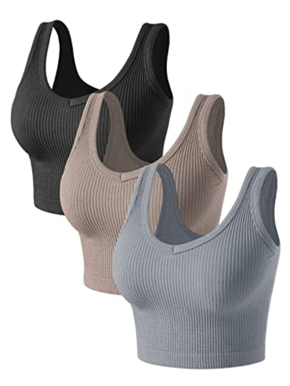 Ribbed Crop Tank Tops 3 Pack V Neck Slim Fit Sleeveless